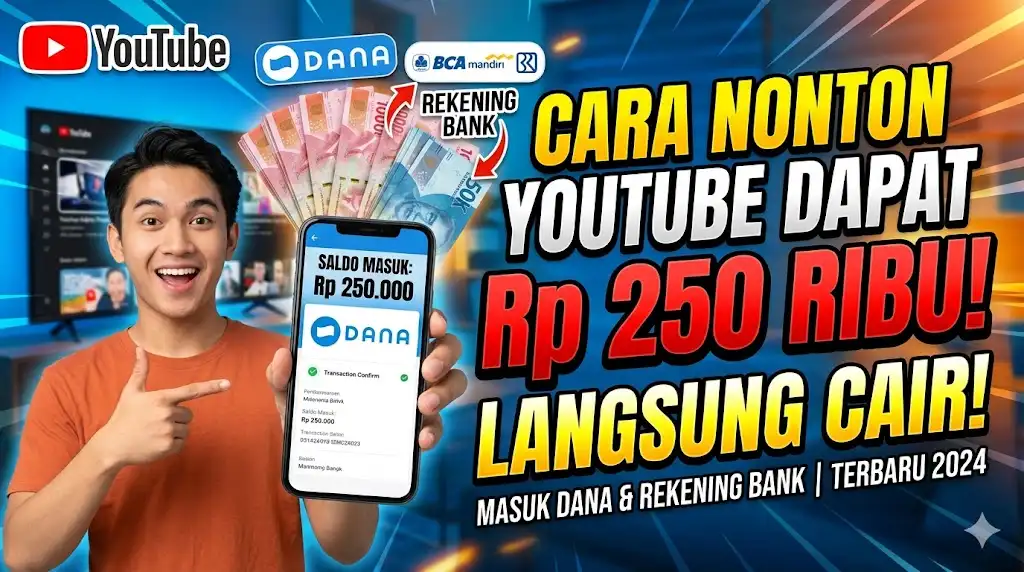 Cara Nonton YouTube Dapat Uang 250 Ribu Langsung Masuk ke DANA dan Rekening Bank