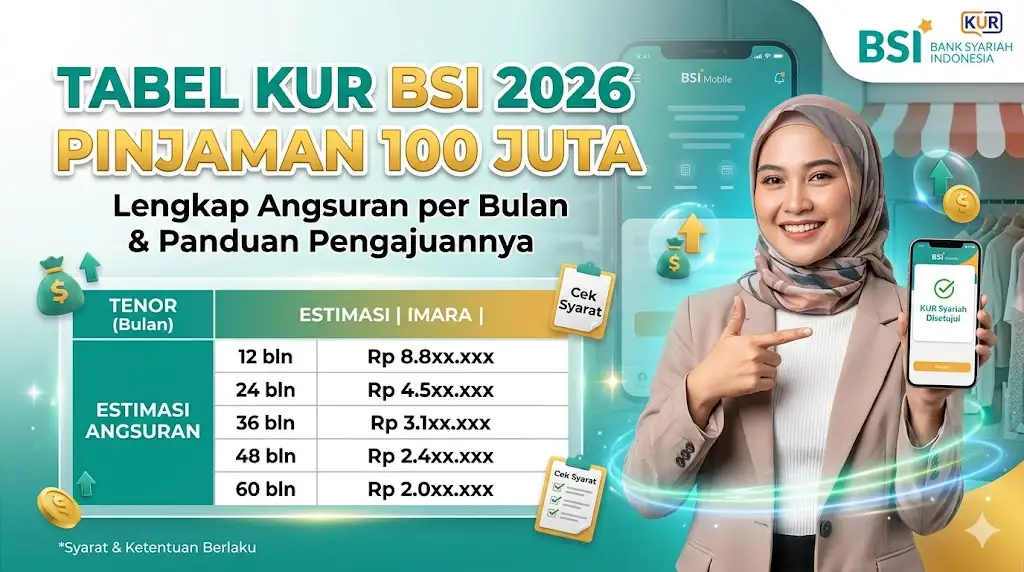 Tabel KUR BSI 2026 Pinjaman 100 Juta: Lengkap Angsuran per Bulan dan Panduan Pengajuannya