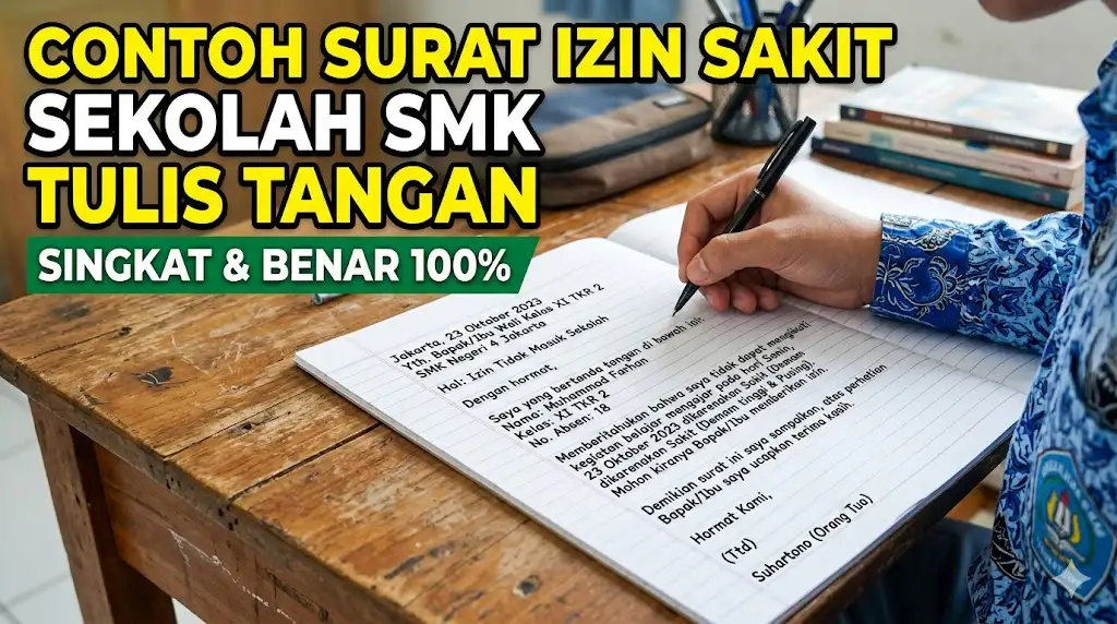 Contoh Surat Izin Sakit Sekolah SMK Tulis Tangan Singkat yang Baik dan Benar
